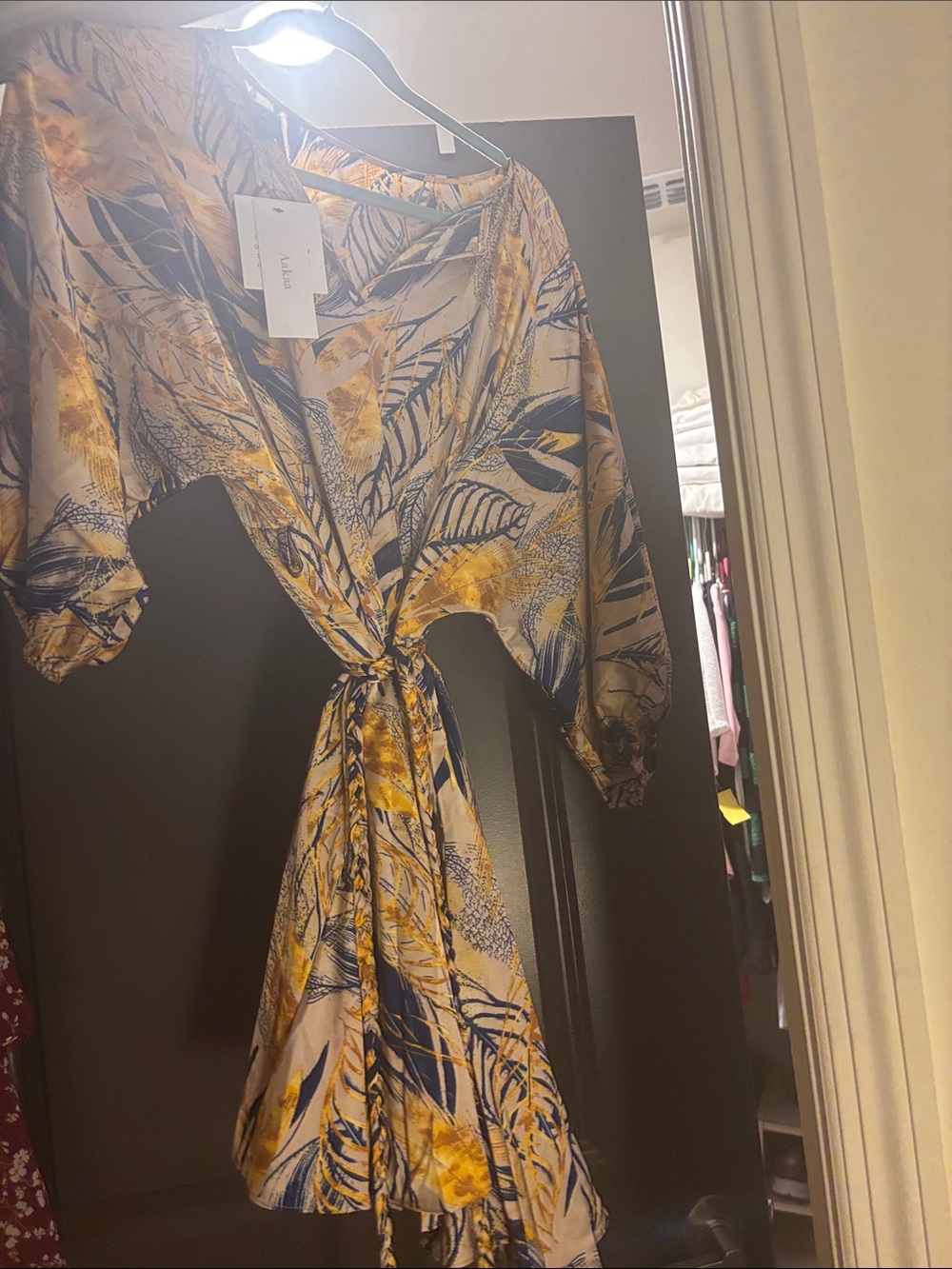 Floral Tie-Front Midi Dress in Yellow & Navy